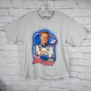 Vintage 2000 Size L Gray Rusty Wallace #2 Nascar Miller Lite Chase T-Shirt Y2k